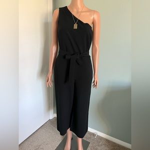 Banana Republic Black One Shoulder Wide Legs Cropped Jumper Romper Size 2